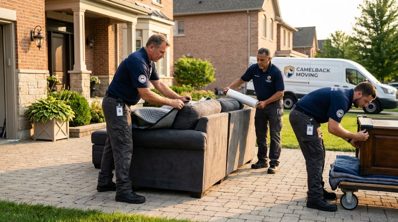 Large estate moving crew wrapping furniture in Salton City, CA